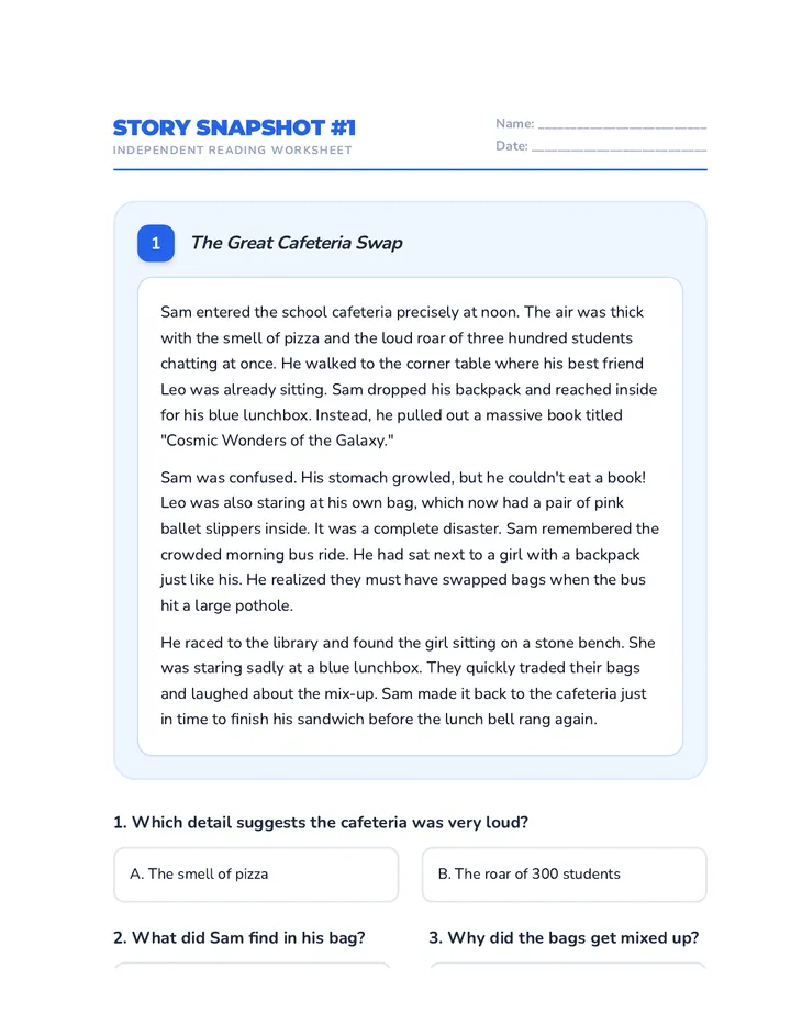Story Snapshots Independent Worksheets Advanced Final