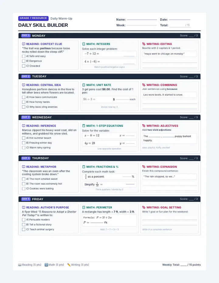 Daily Skill Builder Worksheet
