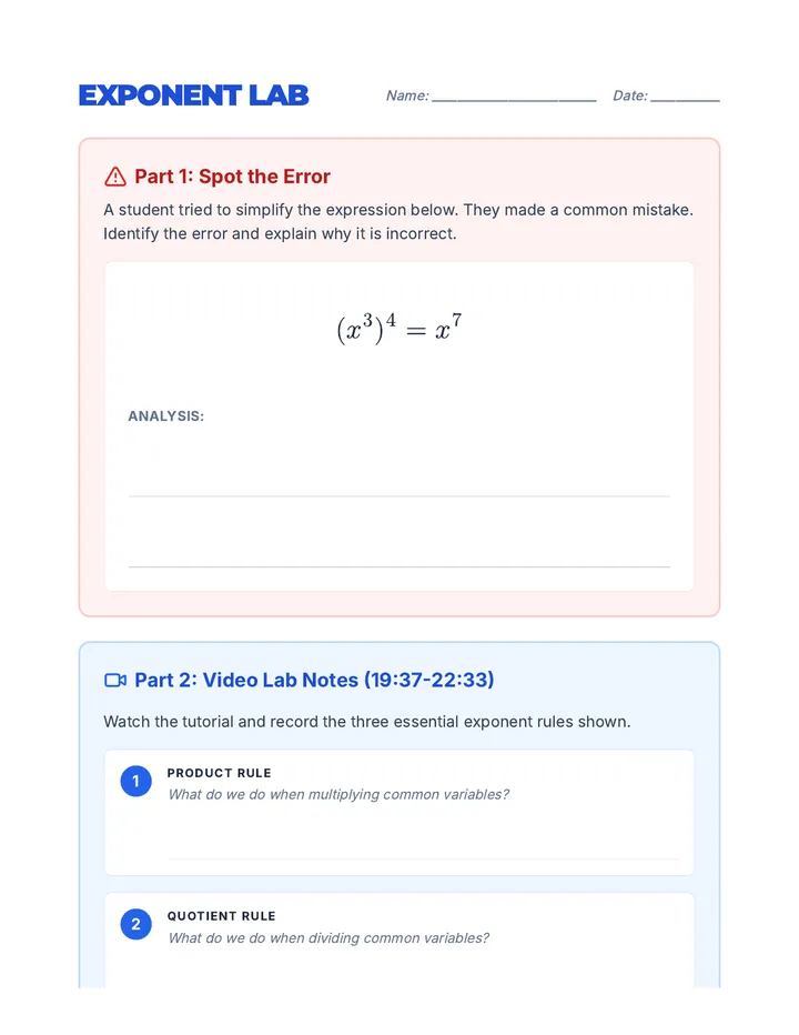 Exponent Lab Worksheet