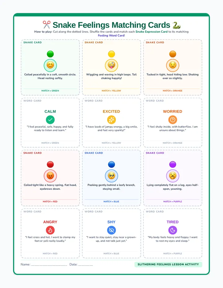 Snake Feelings Cards