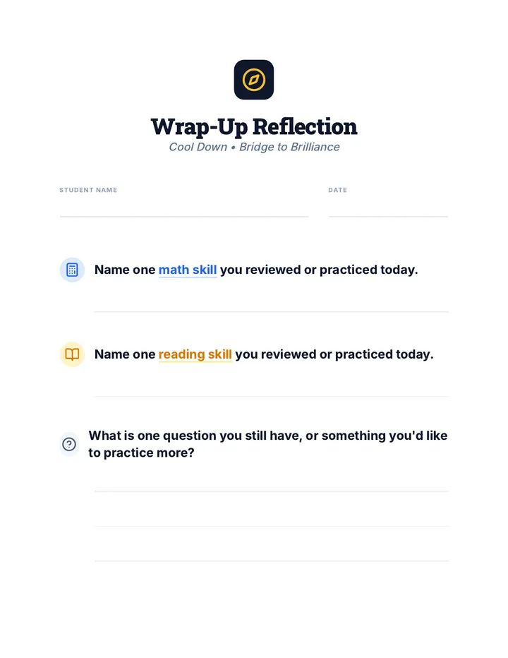 Wrap-Up Reflection Cool Down