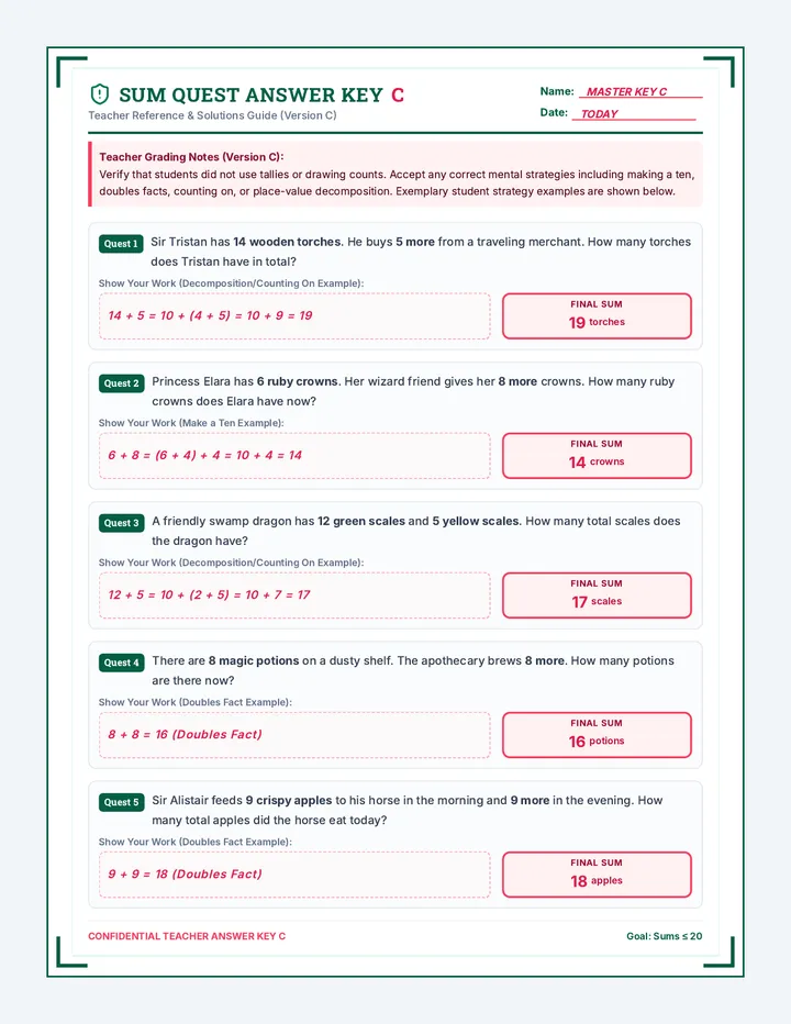 Sum Quest Answer Key C