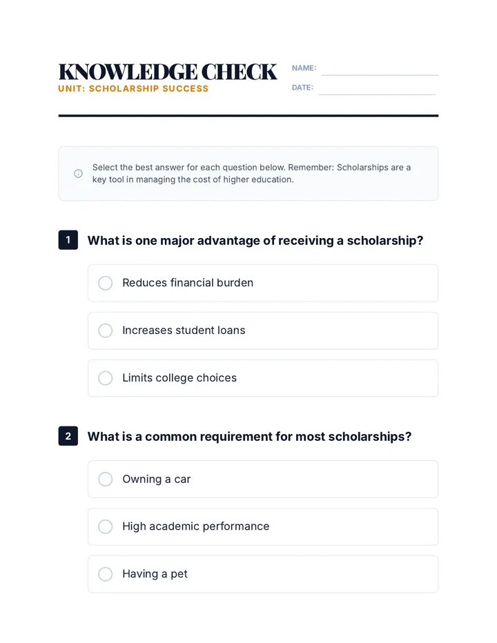 Scholarship Success Quiz
