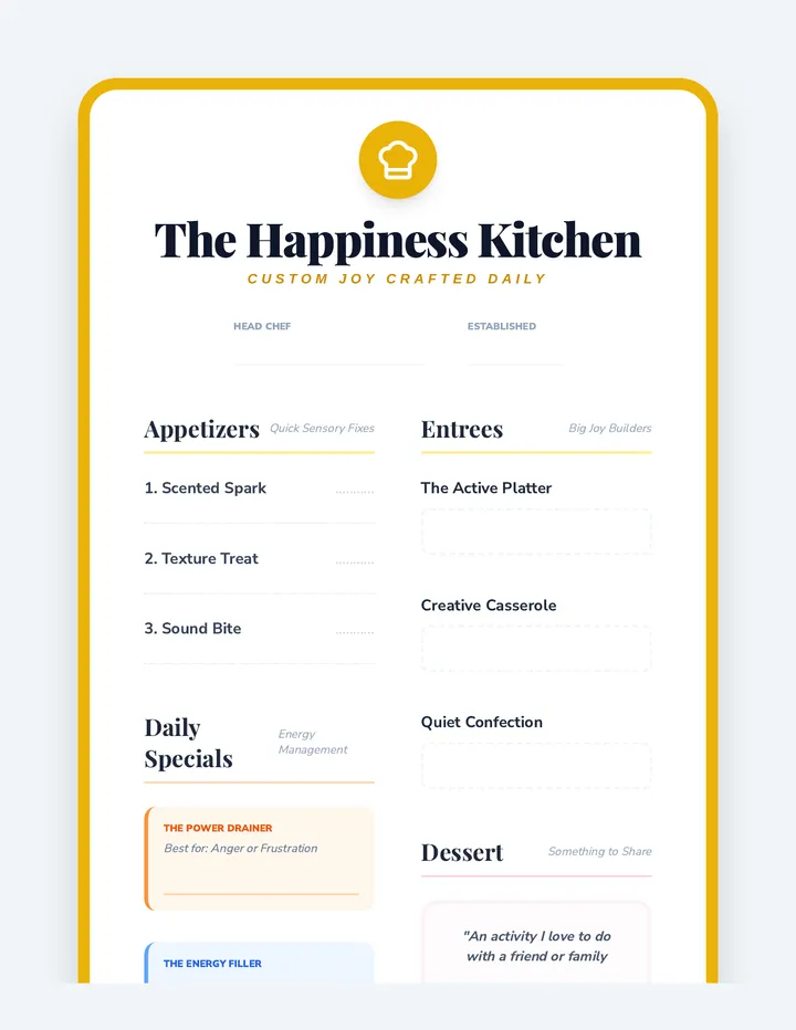 Joy Menu Template Worksheet page 1