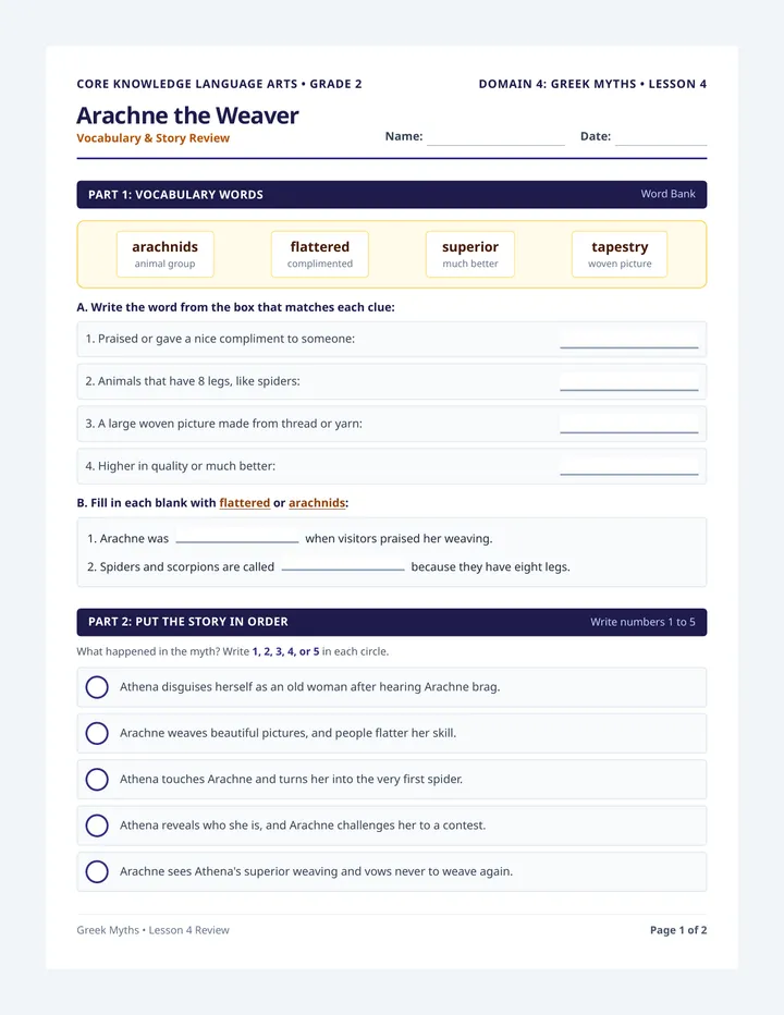 Arachne Weaver Review Worksheet
