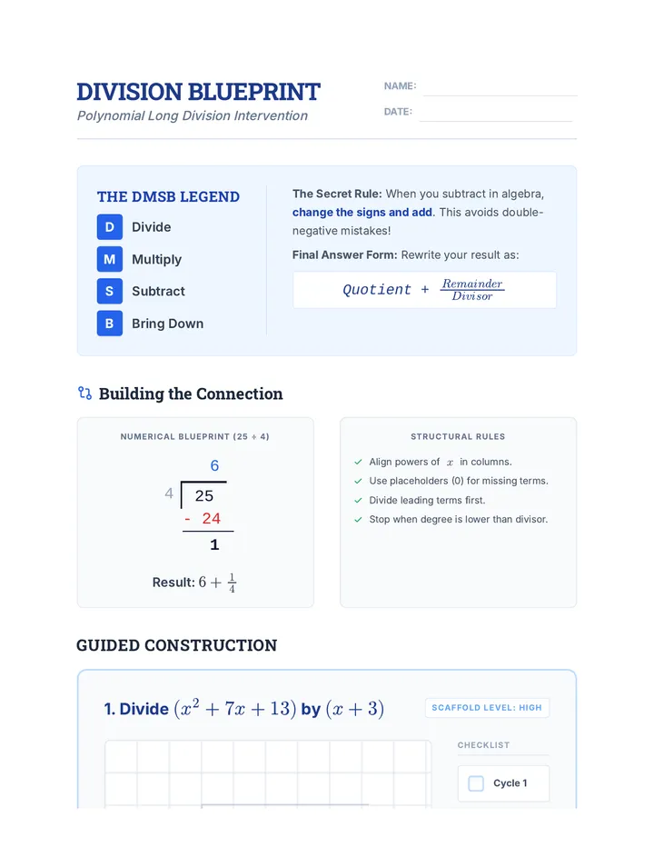 Division Blueprint Worksheet
