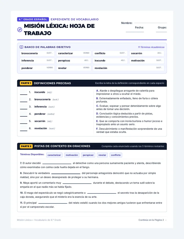 Lexicon Quest Spanish Worksheet