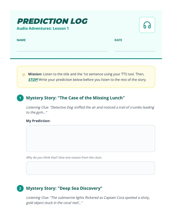 Prediction Log Worksheet