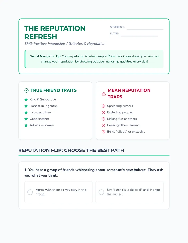 Reputation Worksheet Social Navigator Program • Sequence • Lenny.com