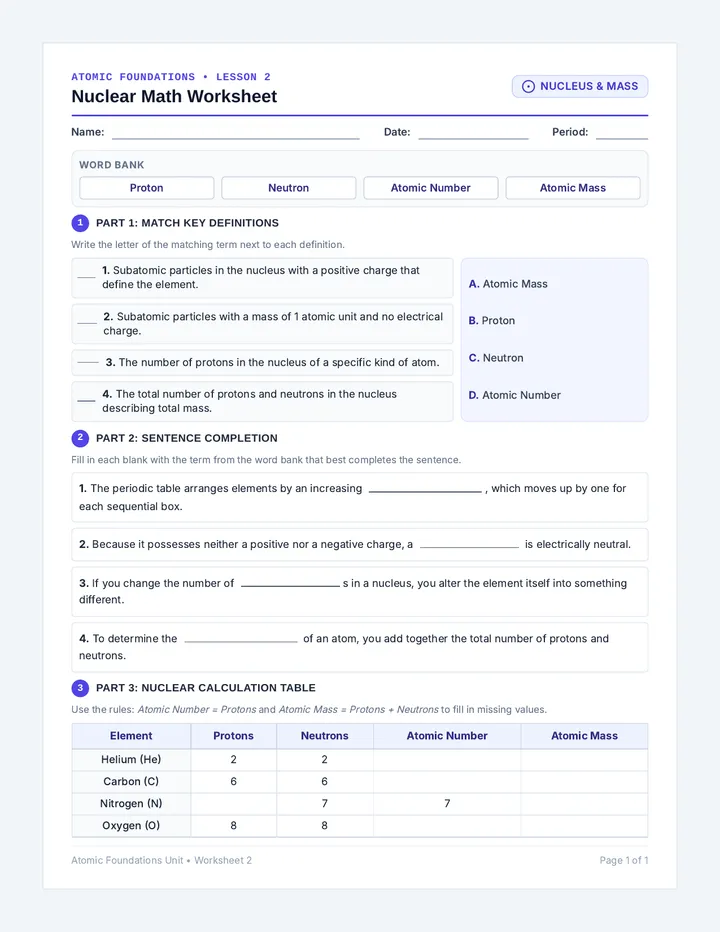 Nuclear Math Worksheet