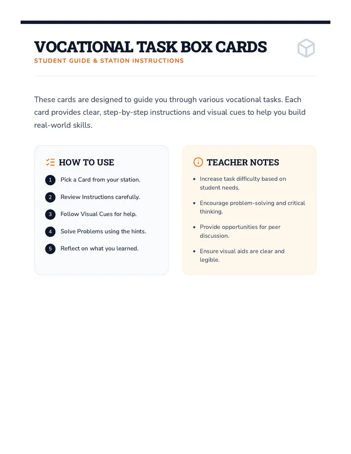 Vocational Task Box Cards Activity Set