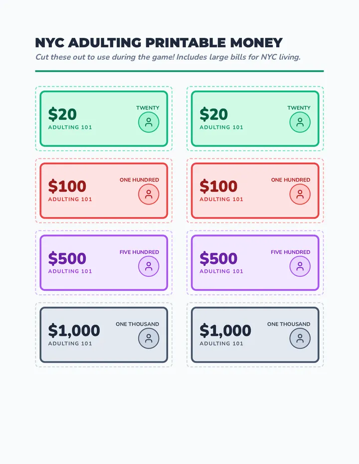 Adulting 101 Game Money