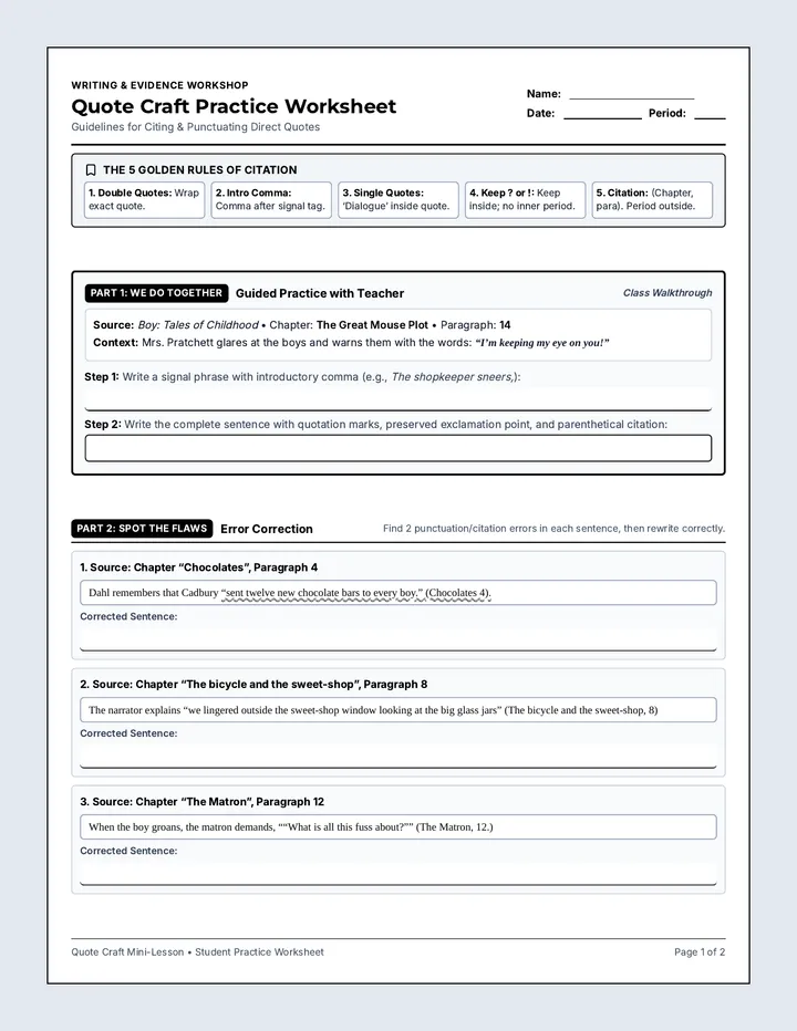 Citation Practice Worksheet