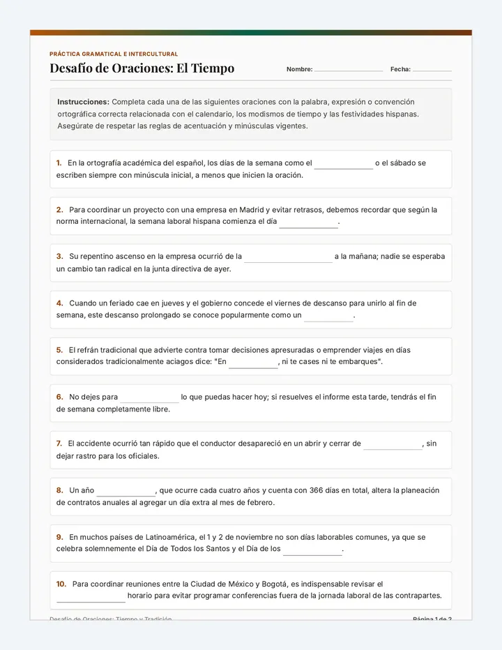 Desafío de Oraciones Ficha