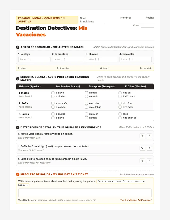 Destination Detectives Worksheet