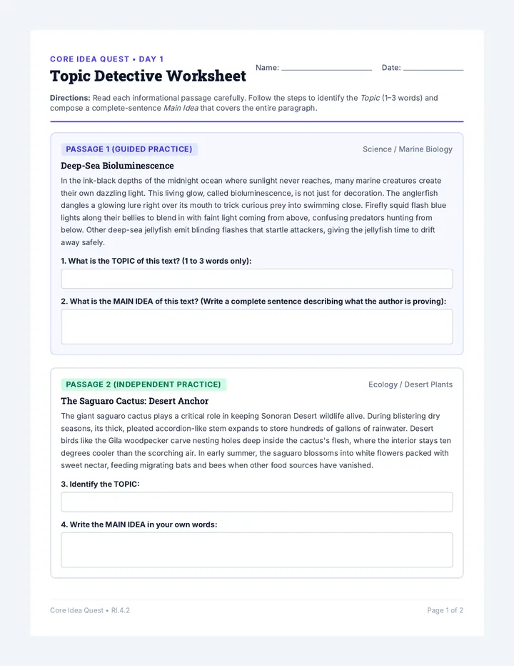 Topic Detective Worksheet