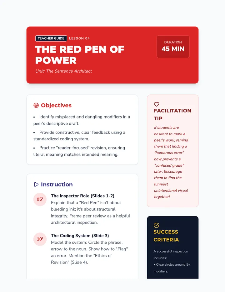 Peer Revision Teacher Guide