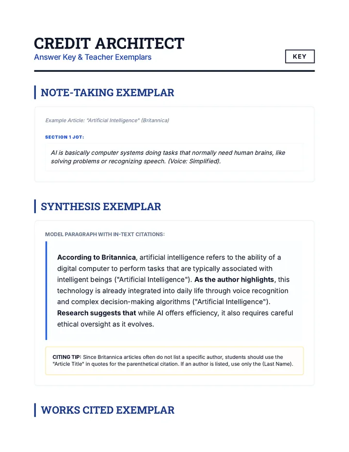 Credit Architect Answer Key
