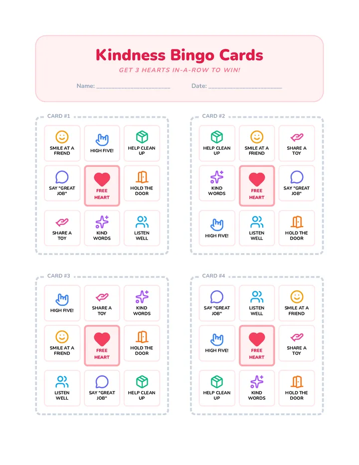 Kindness Bingo Cards