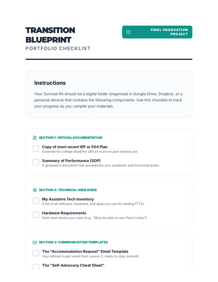 Transition Blueprint Portfolio Checklist