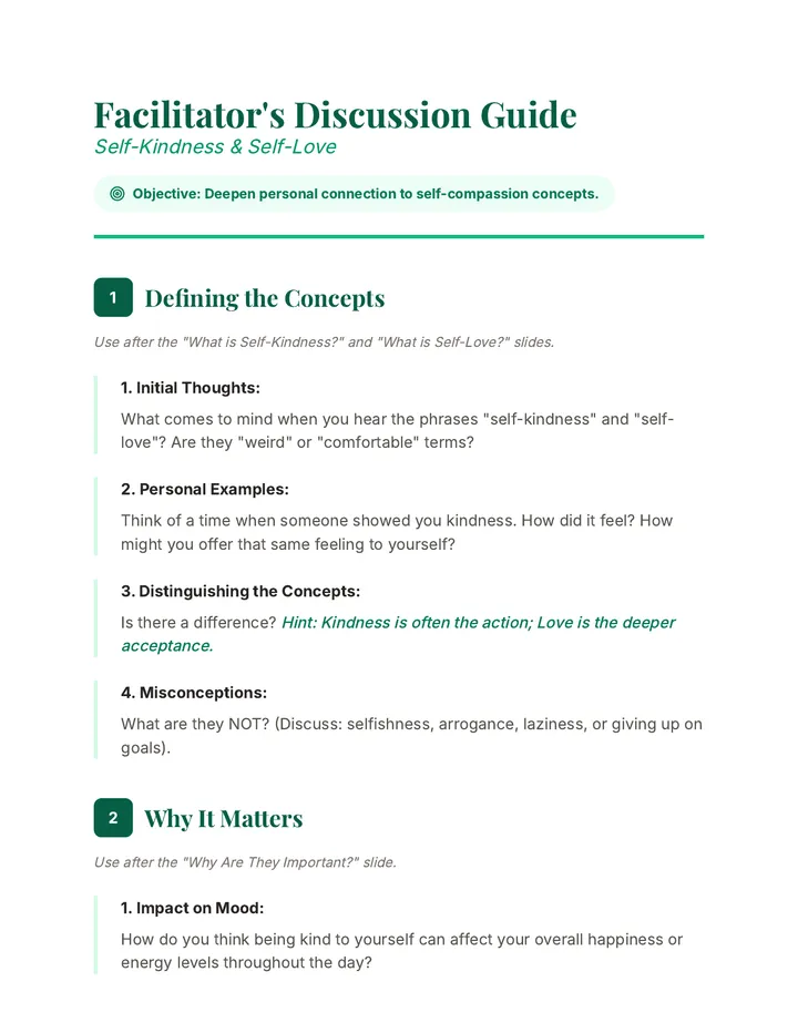 Self Kindness Discussion Guide