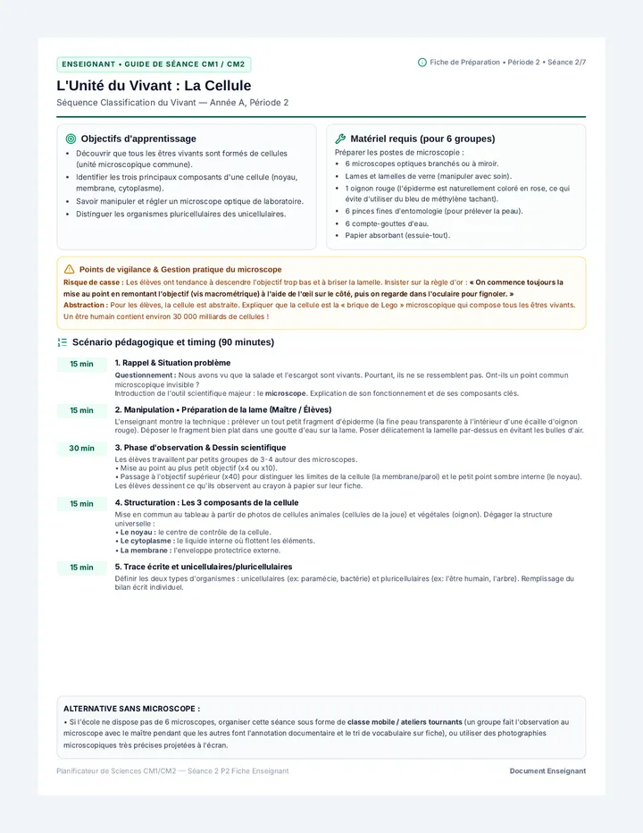 Cellule Vivant Fiche Enseignant