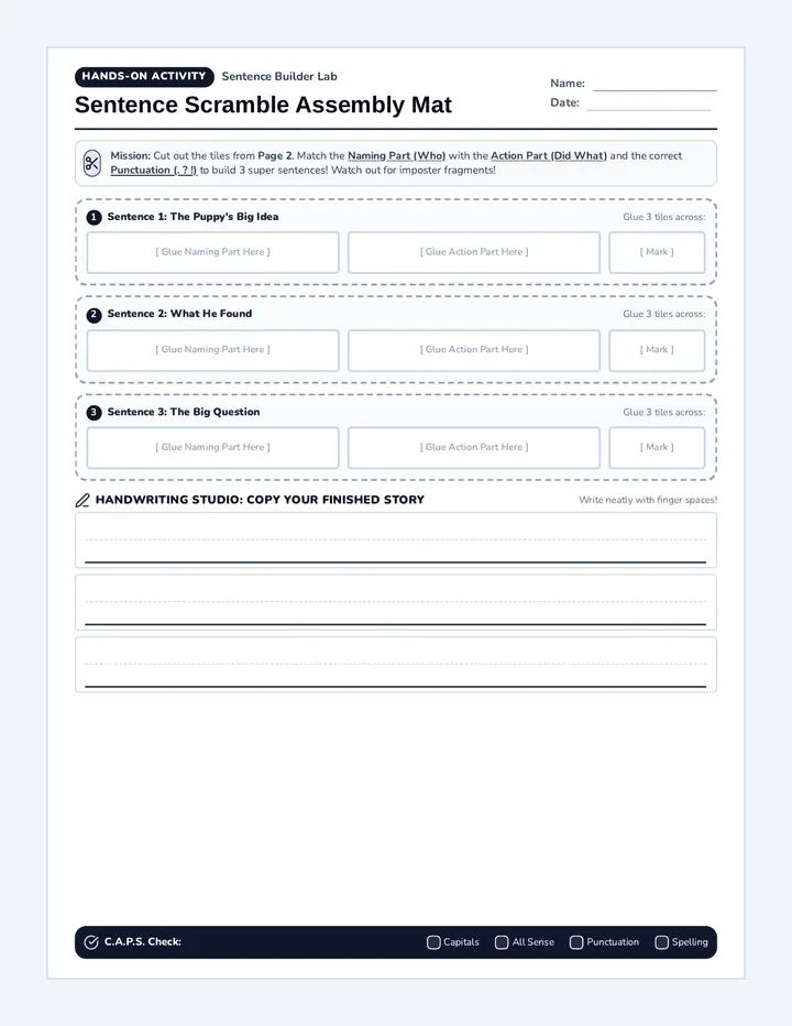Sentence Scramble Cut and Paste Activity