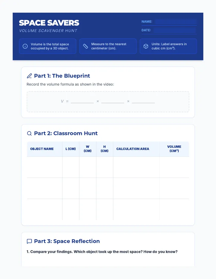 Space Savers Worksheet