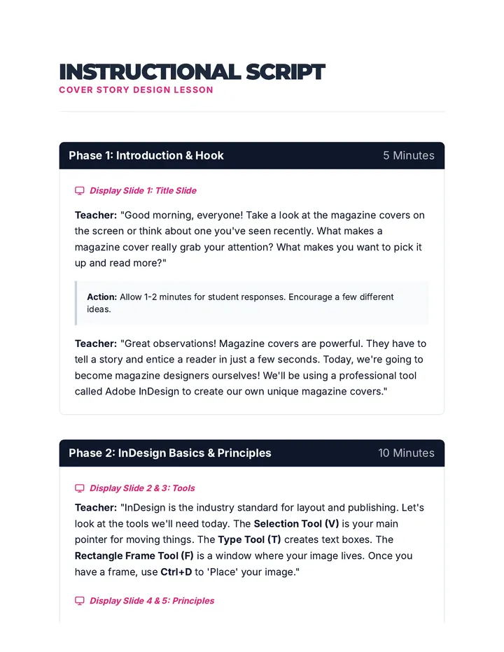 Cover Story Design Script