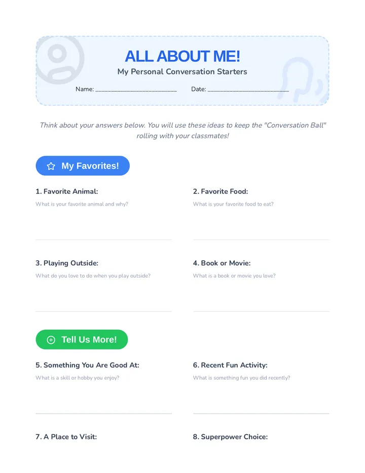 All About Me Worksheet