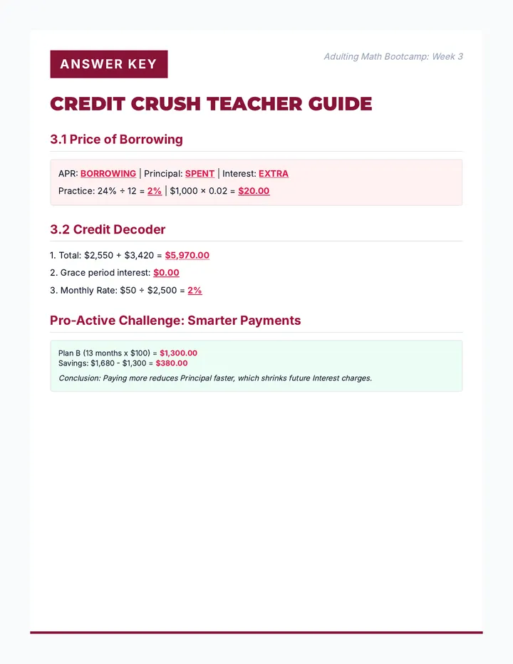 Credit Crush Answer Key Week 3