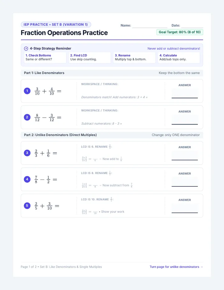 Fraction Operations Practice Two
