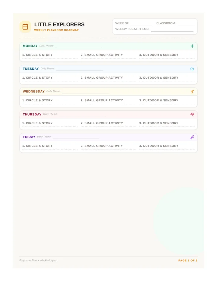 Little Explorers Weekly Planner