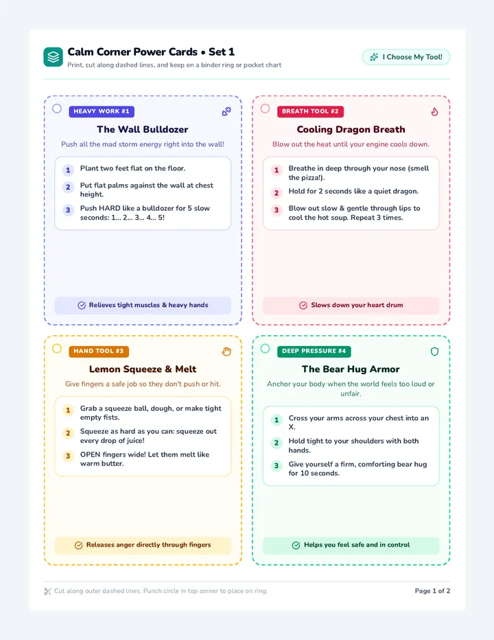 Calm Corner Activity Cards
