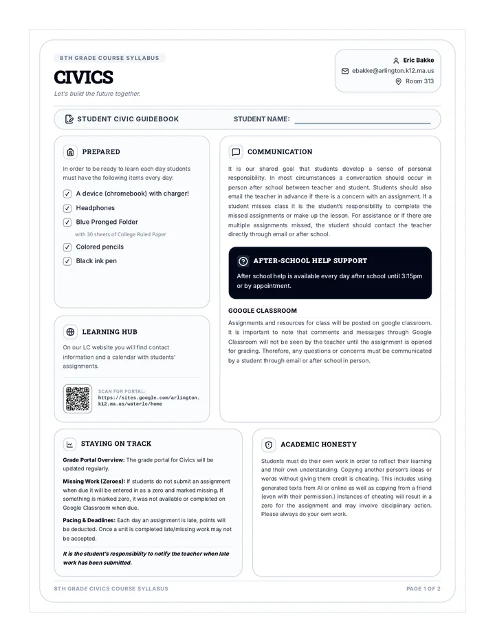 Civics Class Syllabus page 1