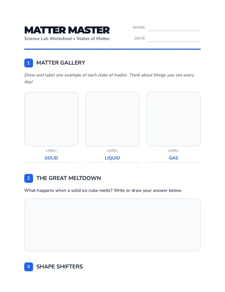 Matter Master Worksheet