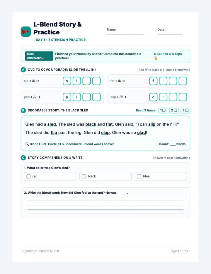 L Blend Quest Worksheet