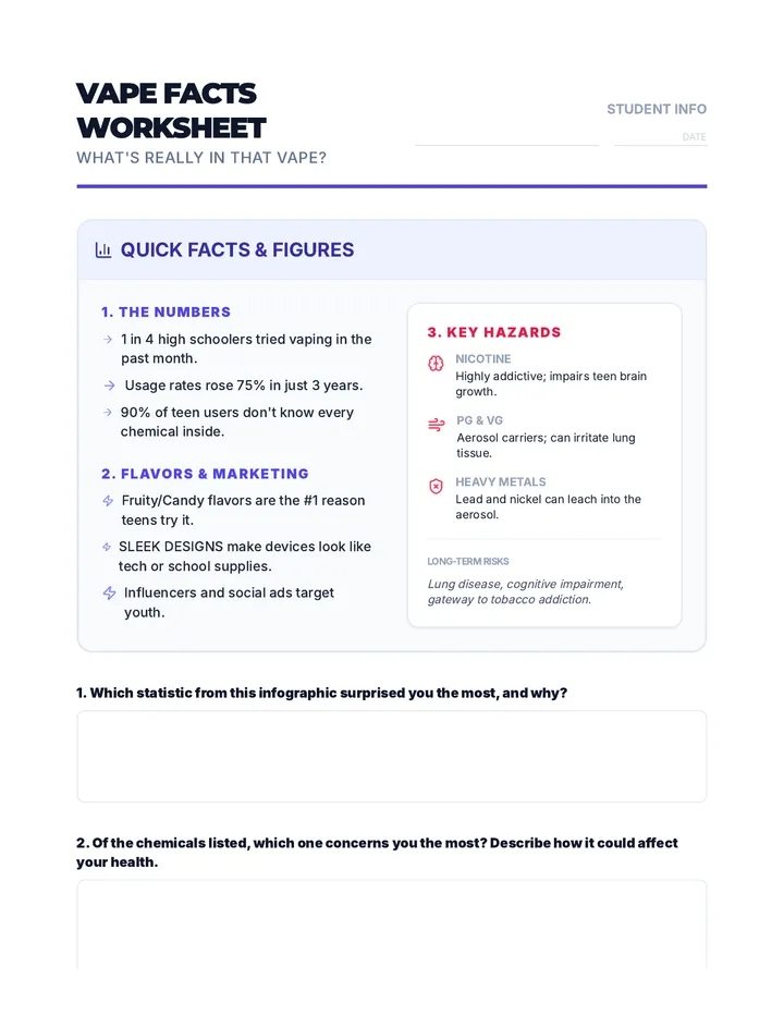 Vape Facts Worksheet