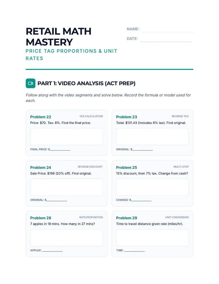 Retail Math Mastery Worksheet