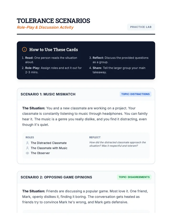 Tolerance Scenarios Cards