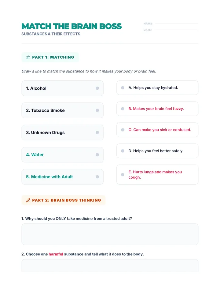 Match the Substance to Its Effect Worksheet