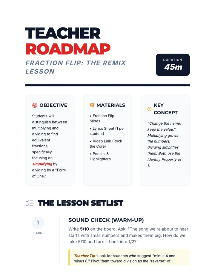 Fraction Flip Teacher Roadmap