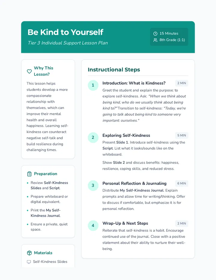 Be Kind to Yourself Lesson Plan