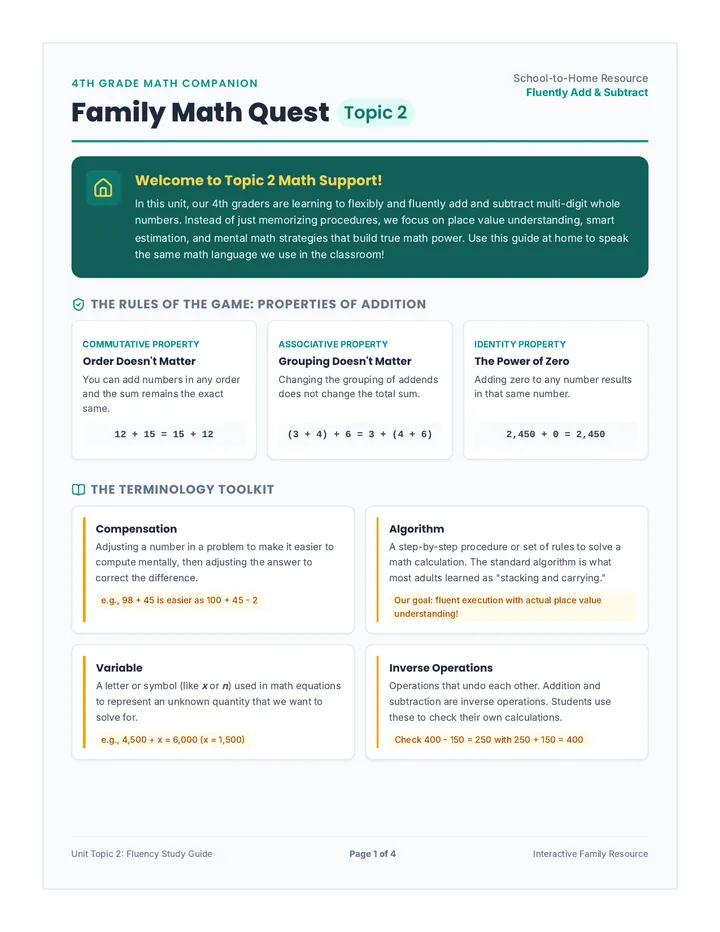 Family Math Quest Study Guide