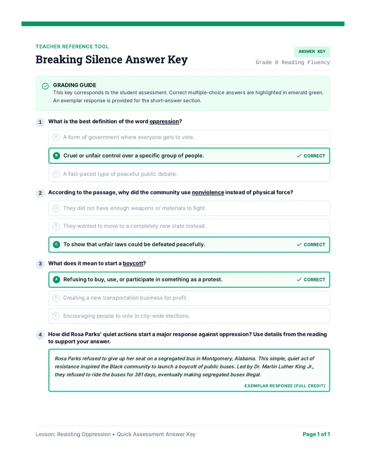 Breaking Silence Answer Key