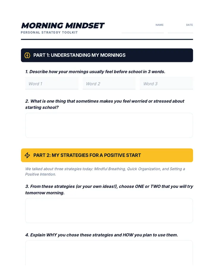 Morning Mindset Worksheet