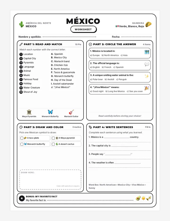 Caribbean and Mexico Worksheets