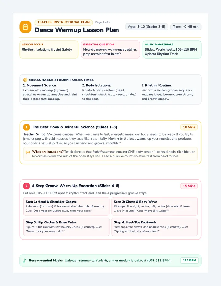 Dance Warmup Lesson Plan