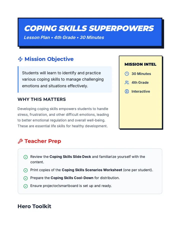 Coping Skills Lesson Plan