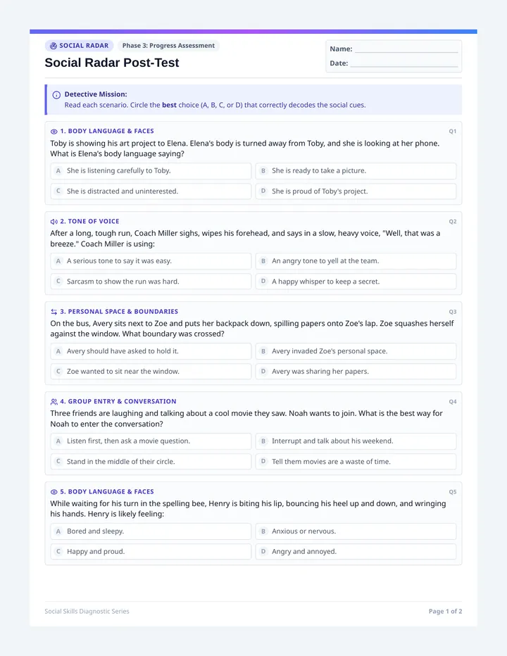 Social Radar Post Test Worksheet